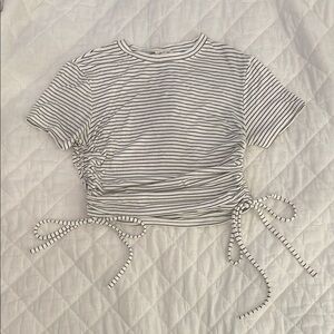 Dry Goods Adjustable Striped Ruched Tie-Front Top